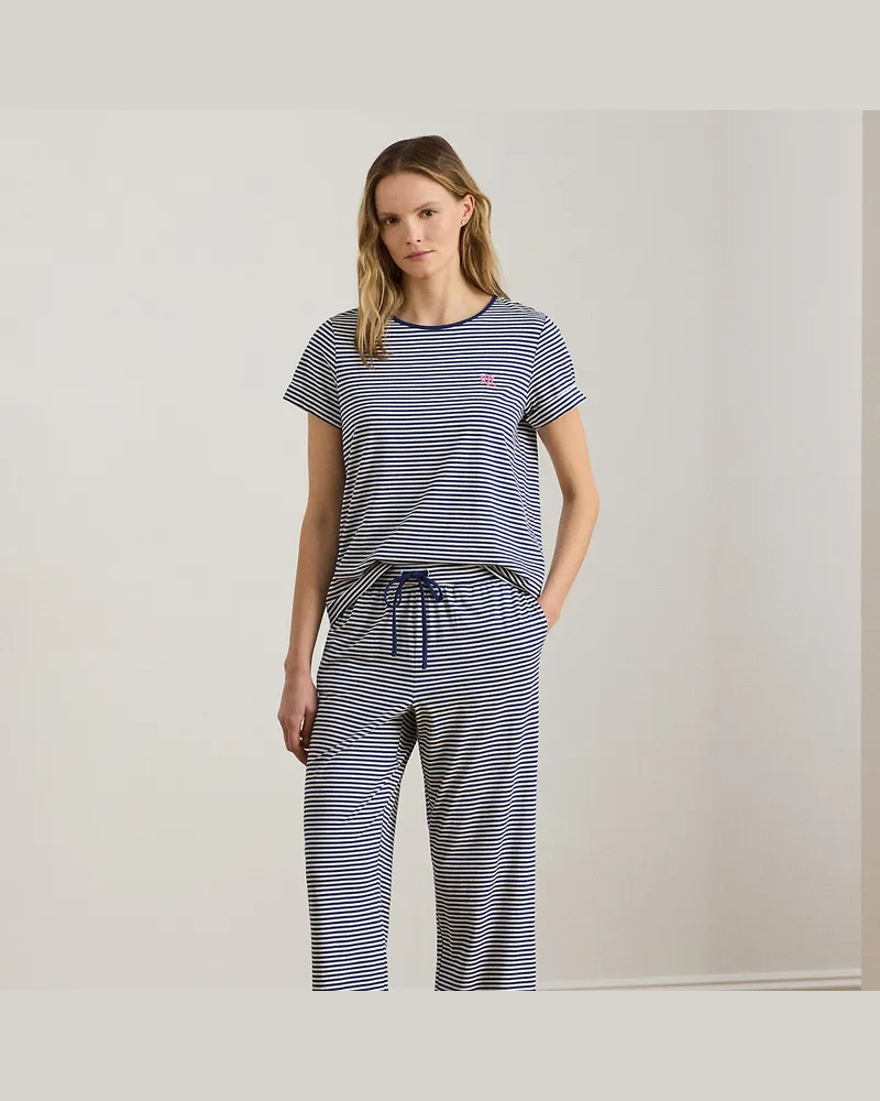 Ralph Lauren Gestreifter Pyjama aus Jersey Blue