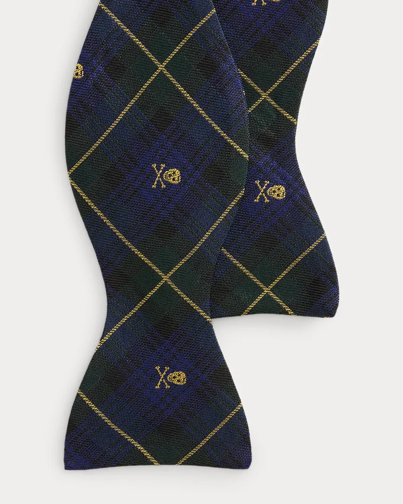 Ralph Lauren Karierte Seidenfliege mit Totenkopfmotiv Blue