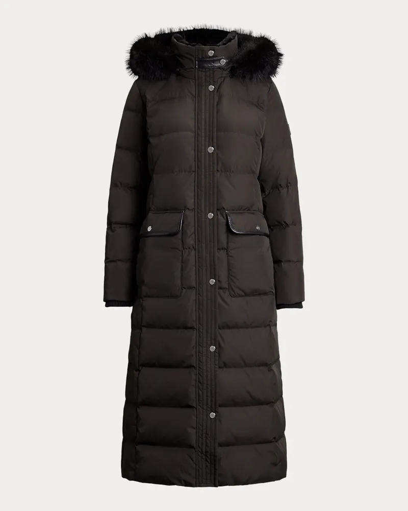 Ralph Lauren Maxi-Daunenmantel mit Kunstpelzbesatz Black