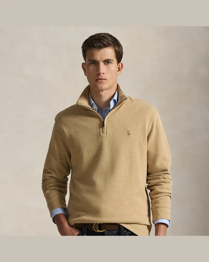 Ralph Lauren Rippenpullover mit Viertelreißverschluss Tan