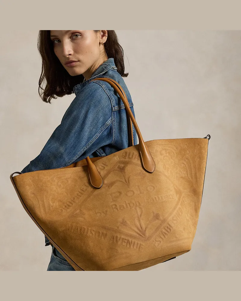 Ralph Lauren Große Ledertragetasche Bellport mit Logo Tan