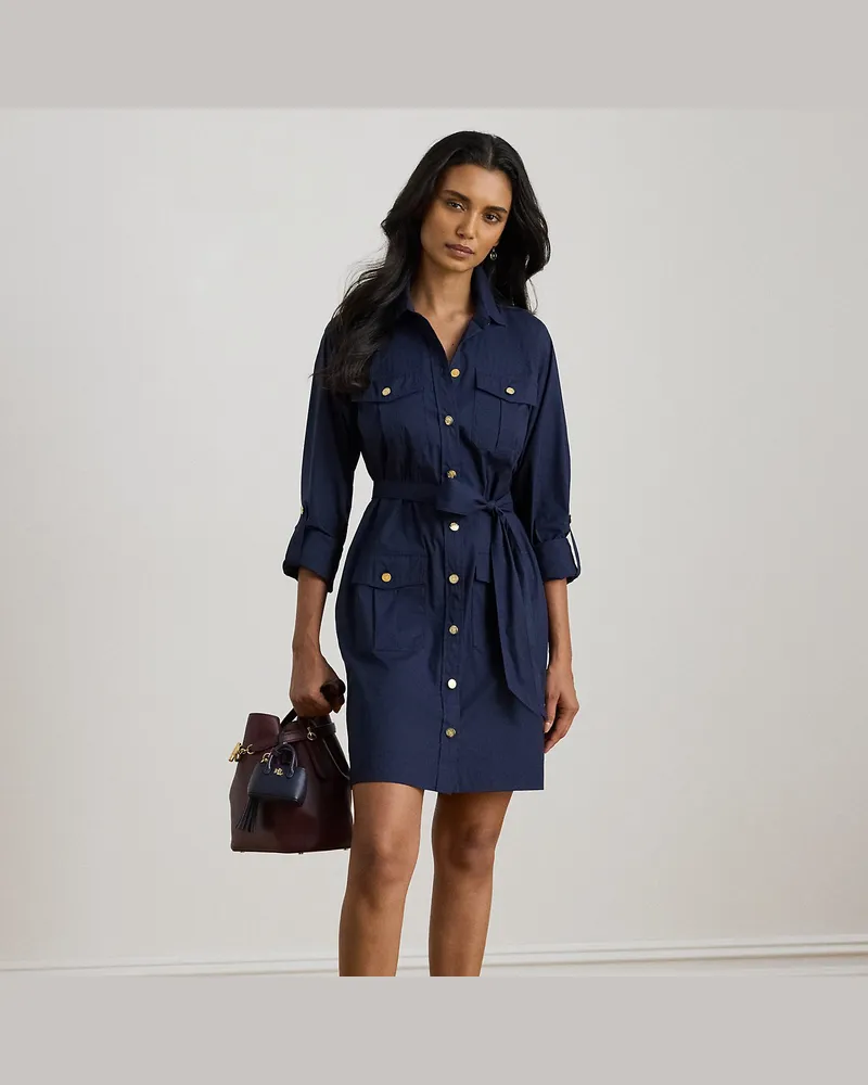 Ralph Lauren Baumwollmix-Hemdkleid mit Rollärmeln Blue