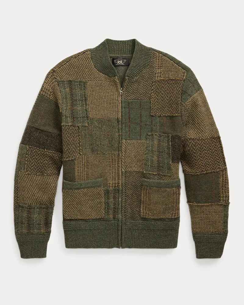 Ralph Lauren Patchwork-Pulloverjacke mit Kaschmir Green