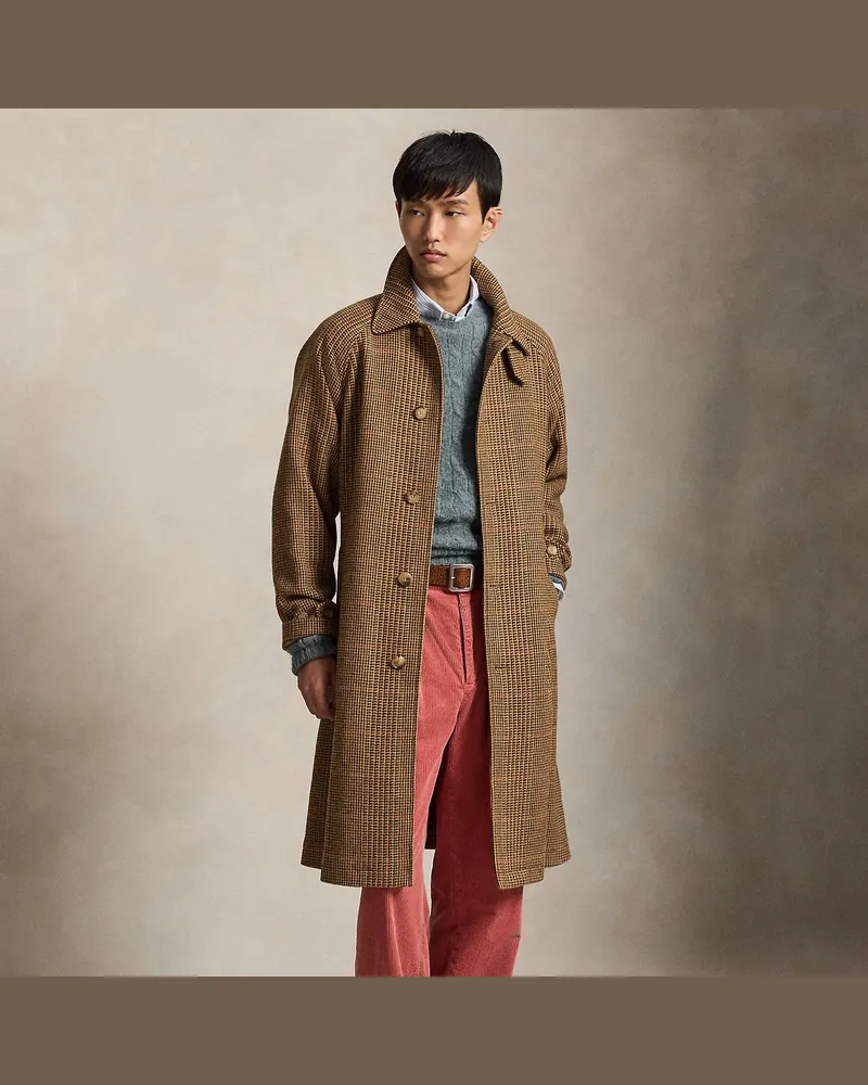Ralph Lauren Karierter Balmacaan-Mantel aus Tweed Brown