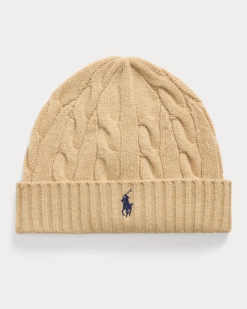 Ralph Lauren Woll-Kaschmir-Mütze mit Zopfmuster Brown