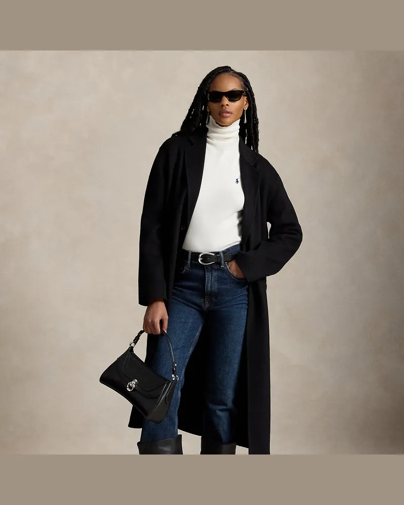 Ralph Lauren Langer Mantel aus beidseitigem Wollstoff Black