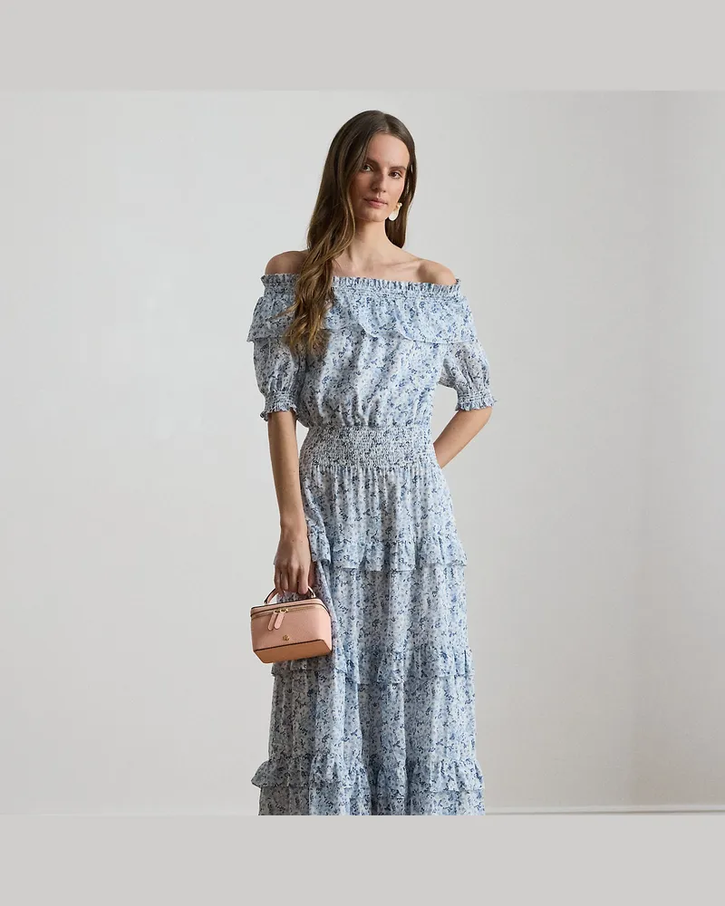 Ralph Lauren Schulterfreies Kleid mit Blumenmustern Blue