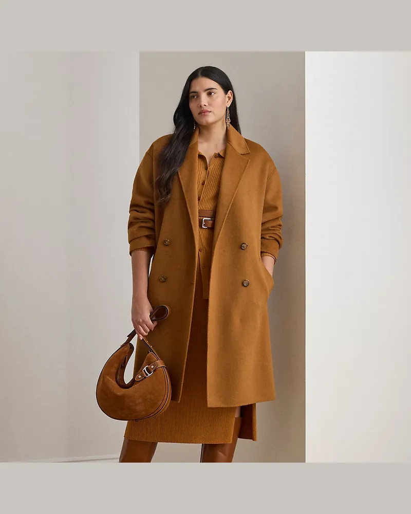 Ralph Lauren Plus Größen - Zweireihiger Kokon-Mantel mit Wolle Brown