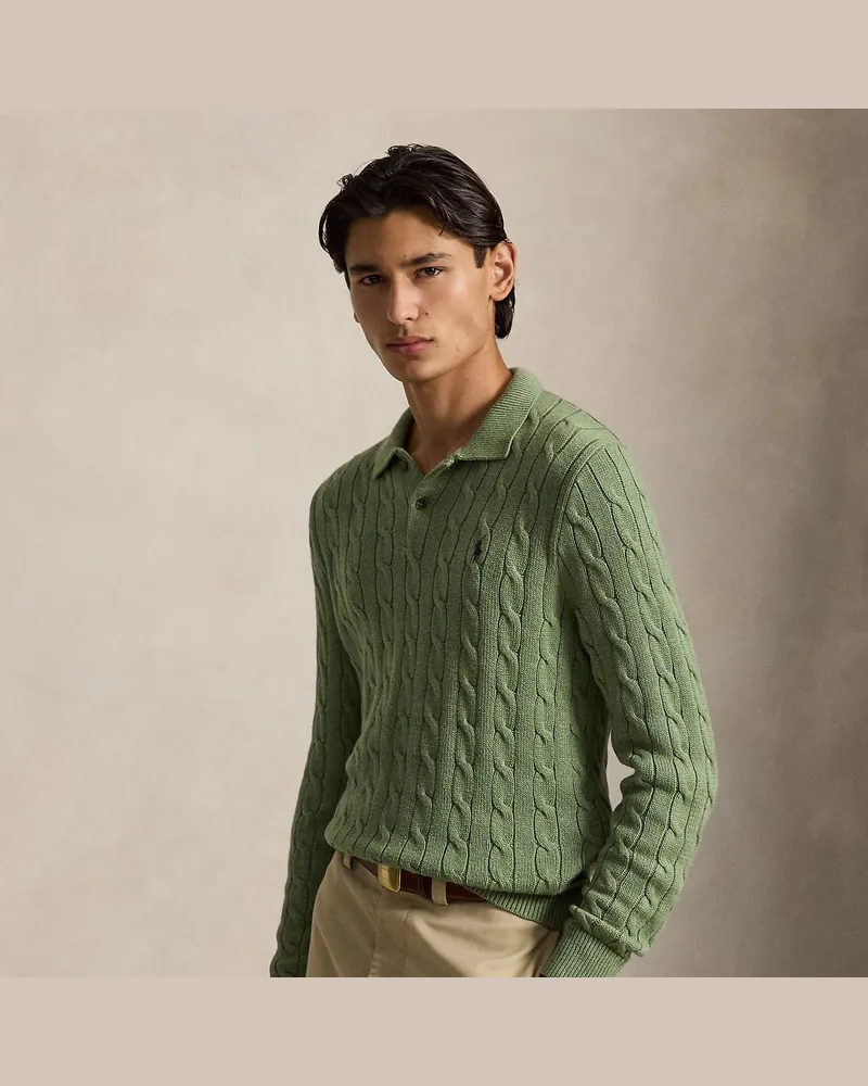 Ralph Lauren Pullover mit Polokragen und Zopfmuster Green