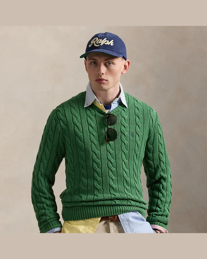 Ralph Lauren Baumwollpullover mit Zopfmuster Green