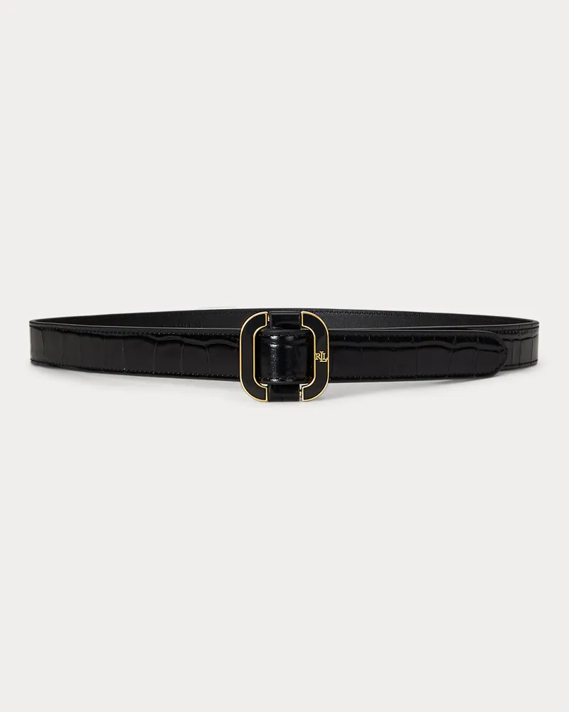 Ralph Lauren Ledergürtel mit Krokodilprägung Black