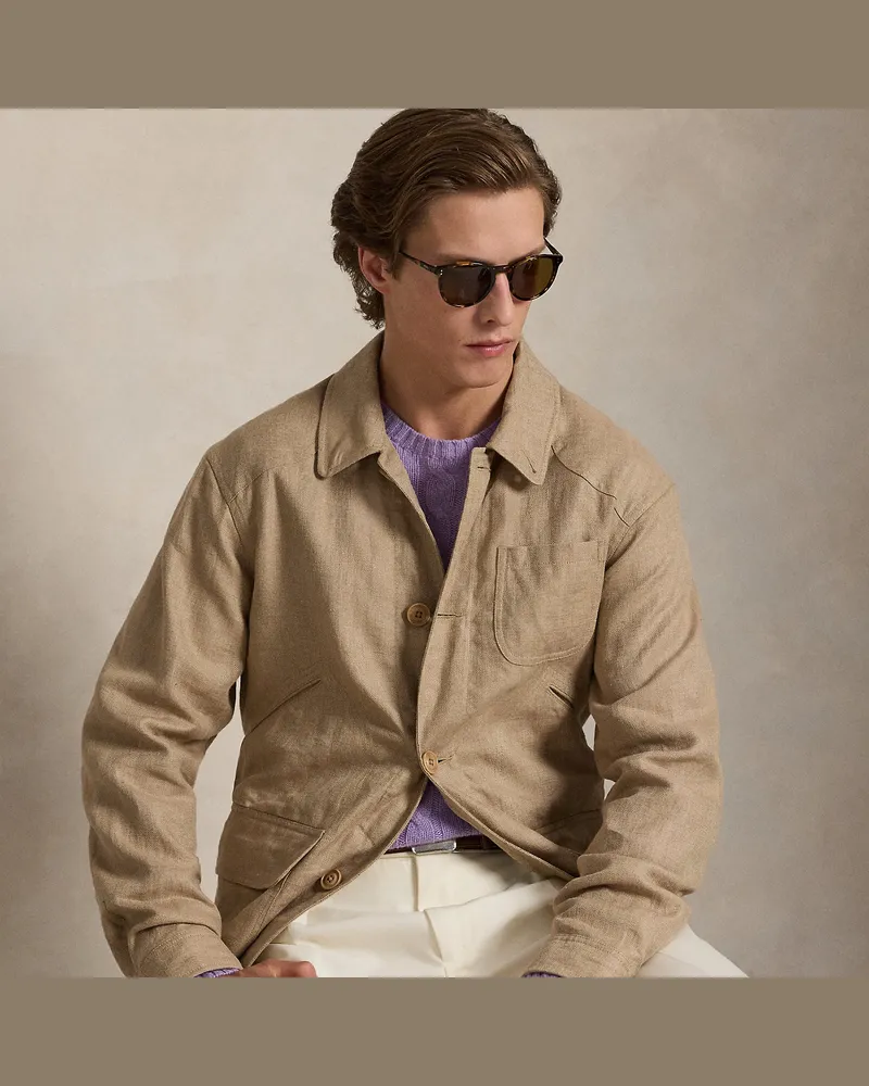 Ralph Lauren Utility-Jacke aus Fischgrat-Leinen Brown