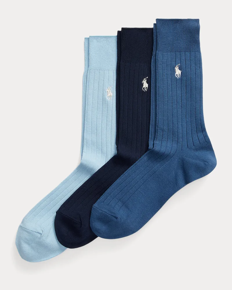 Ralph Lauren Gerippte Anzugsocken im Dreierpack Blue