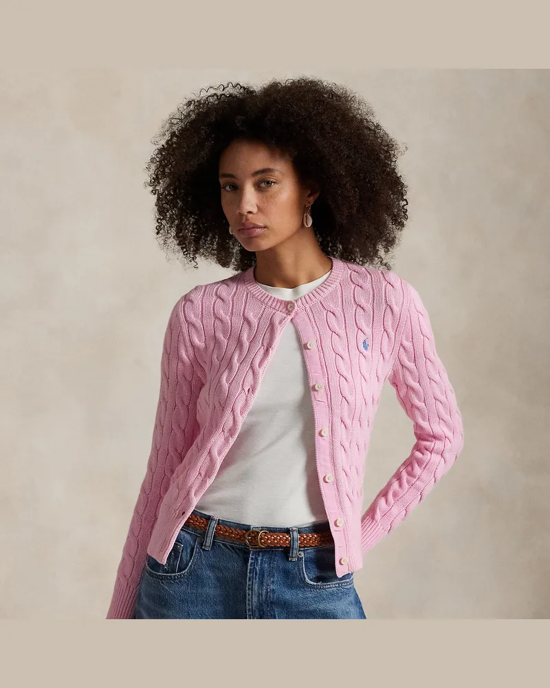 Ralph Lauren Rundhalsstrickjacke mit Zopfmuster Pink
