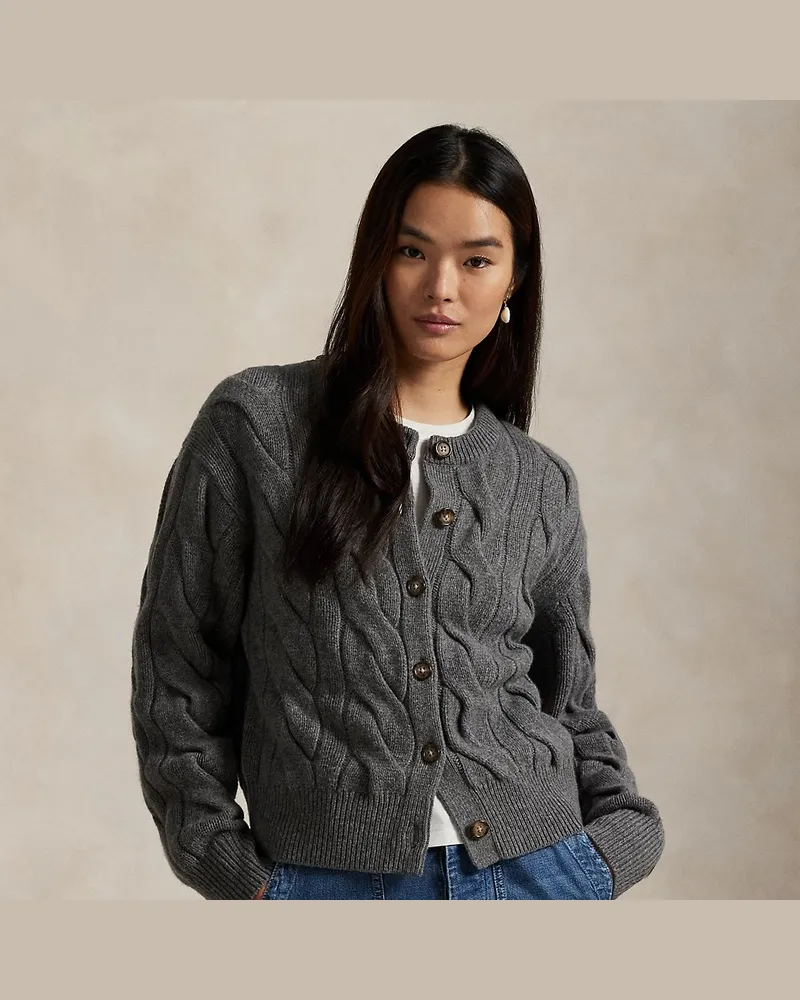 Ralph Lauren Woll-Kaschmir-Cardigan mit Zopfmuster Grey