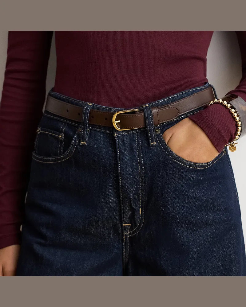 Ralph Lauren Schmaler Ledergürtel mit runder Schnalle Brown