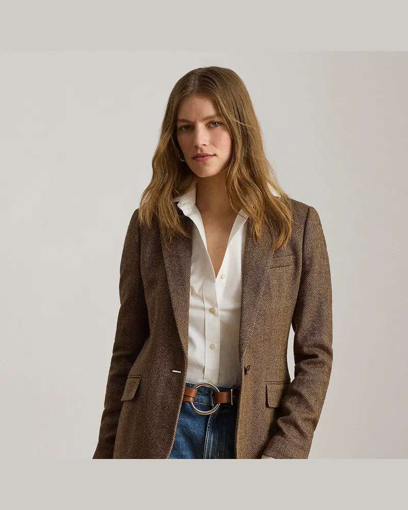 Ralph Lauren Fischgrat-Blazer aus Baumwollmischung Brown