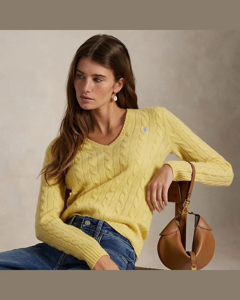 Ralph Lauren Woll-Kaschmir-Pullover mit Zopfmuster Yellow