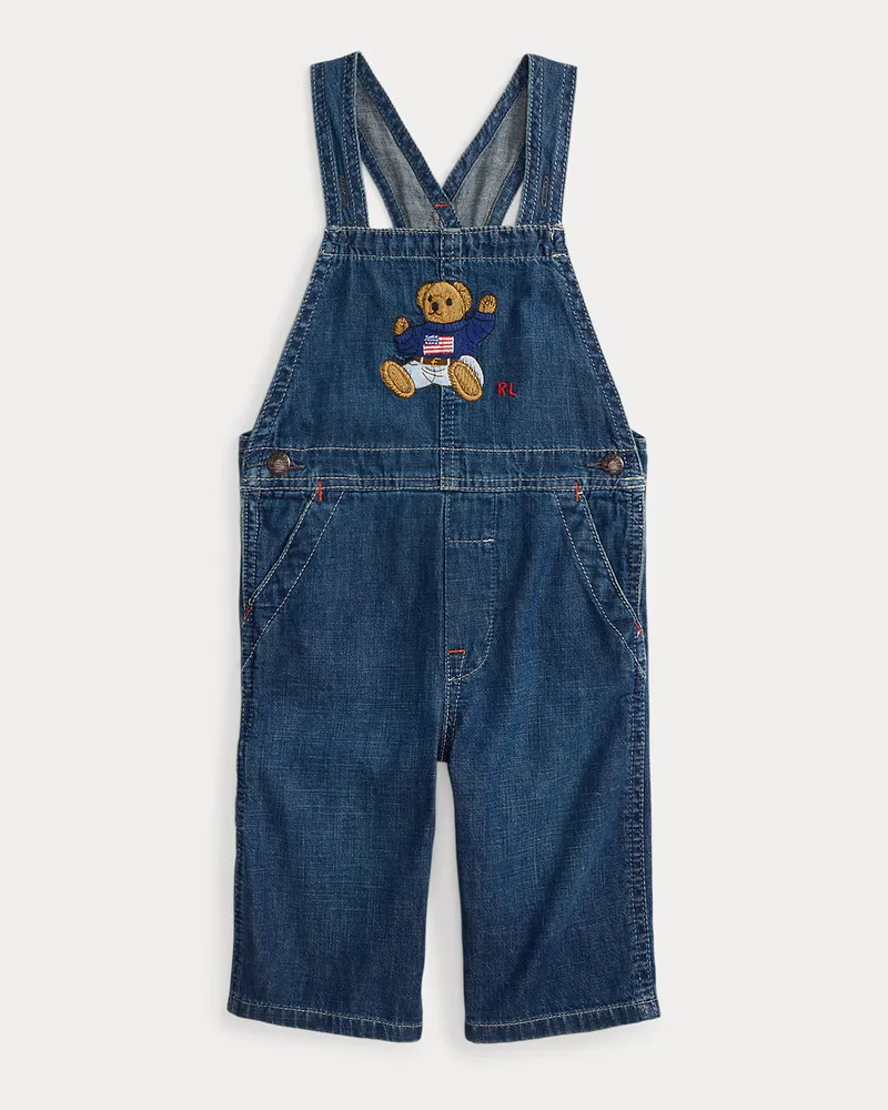 Ralph Lauren Baumwolldenim-Strampler mit Polo Bear Blue