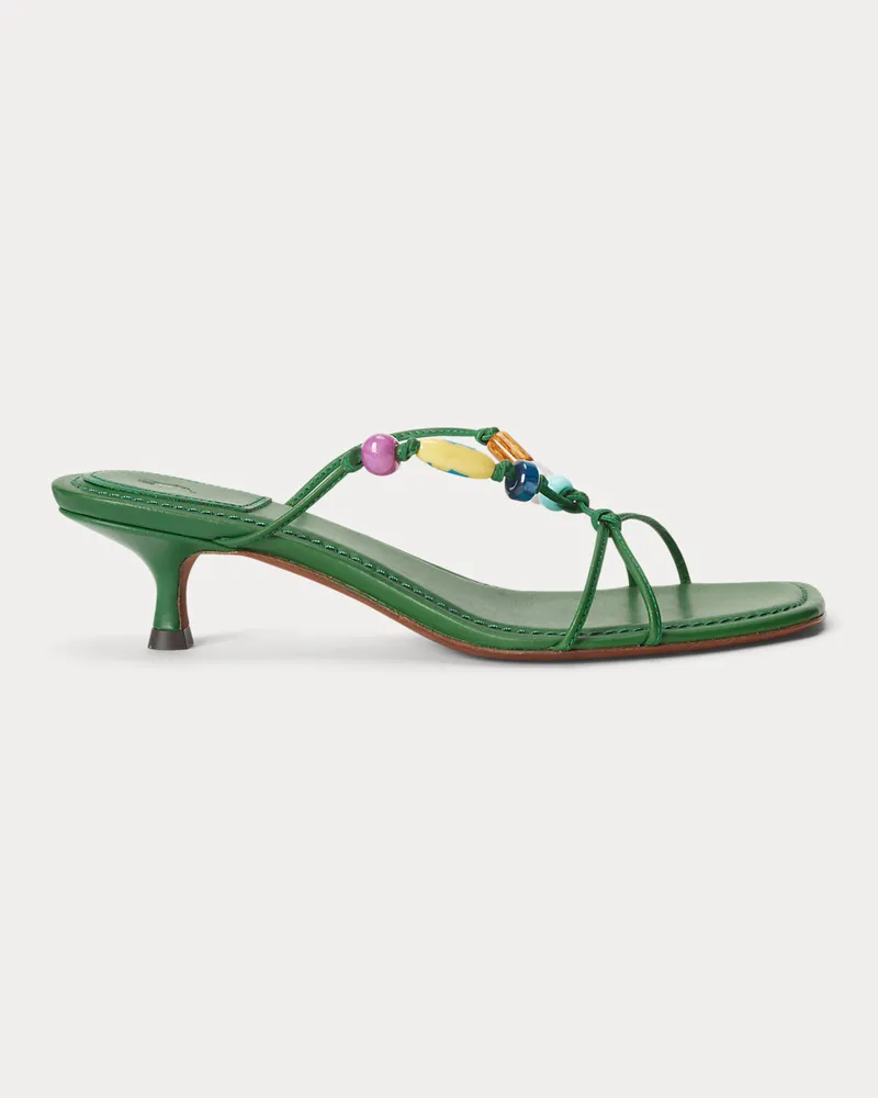 Ralph Lauren Perlen-Leder-Sandalette mit Kitten-Heel Green