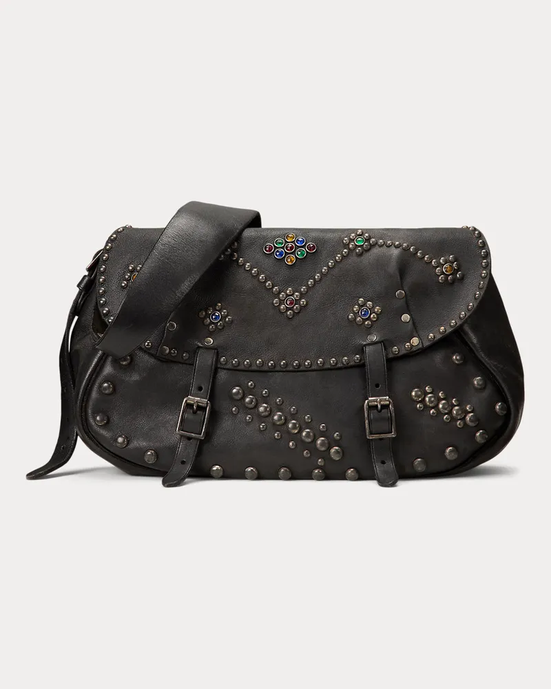 Ralph Lauren Leder-Satteltasche mit Nieten Black