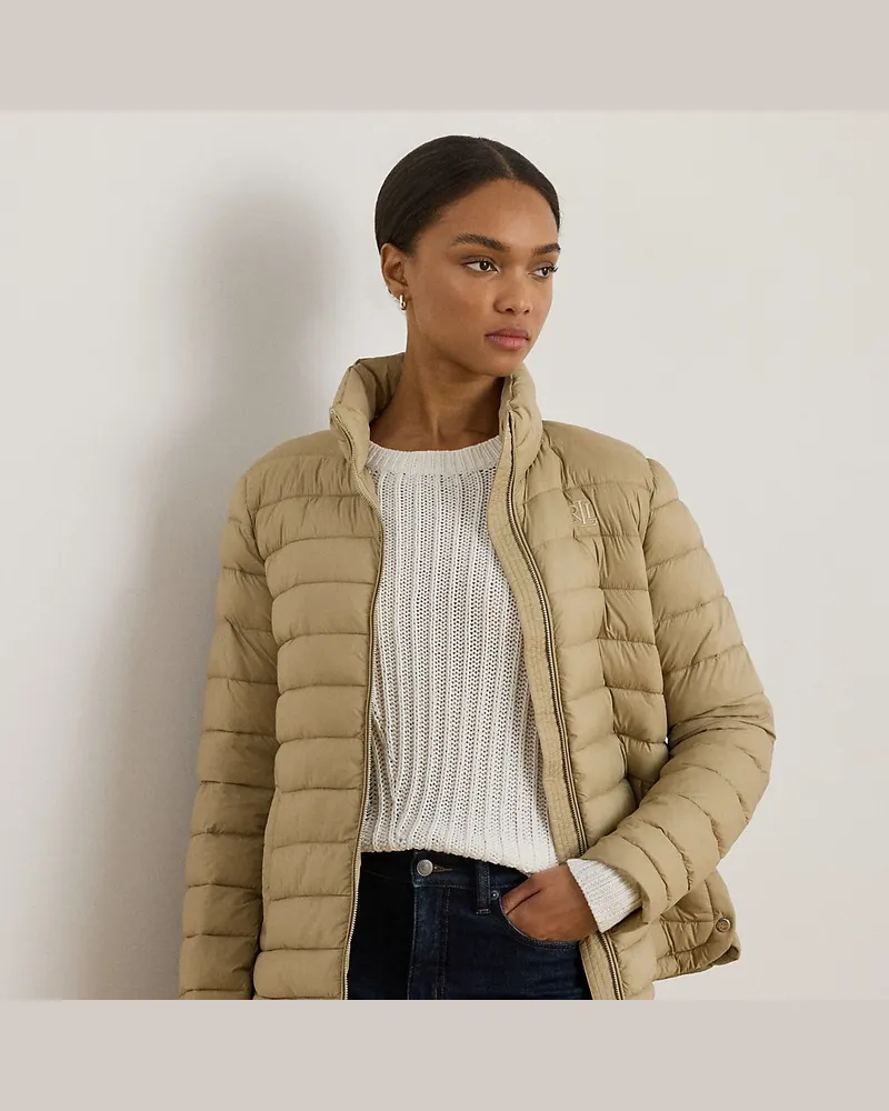Ralph Lauren Gesteppte Pufferjacke mit Tunnelkragen Tan