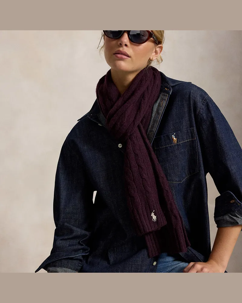 Ralph Lauren Woll-Kaschmir-Schal mit Zopfmuster Red