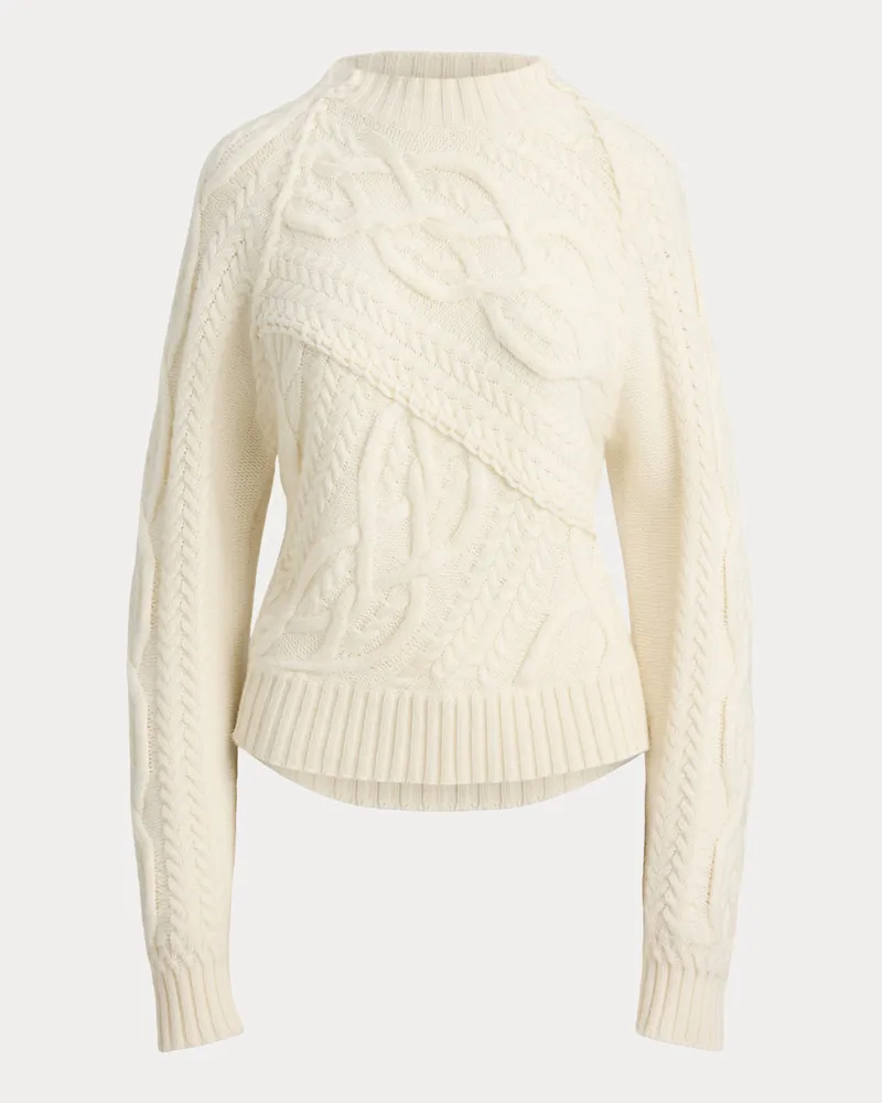 Ralph Lauren Kaschmir-Rundhalspullover mit Zopfmuster Cream