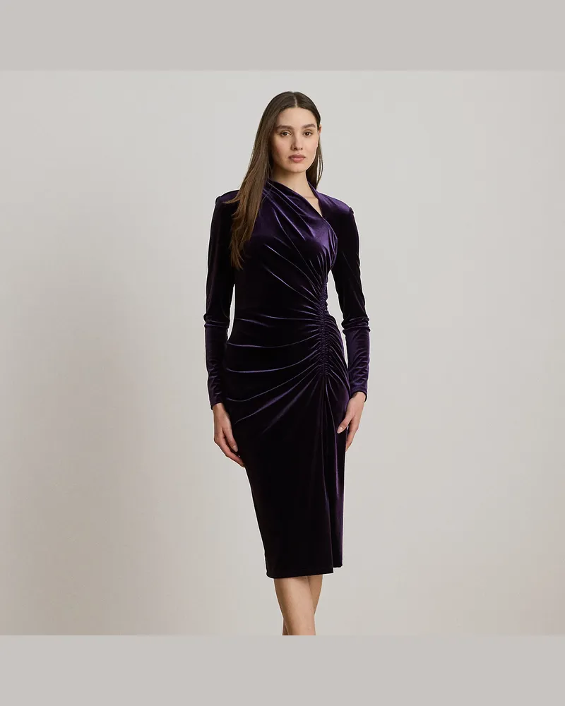 Ralph Lauren Asymmetrisches Samtkleid mit Raffungen Purple