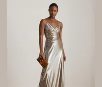 Ärmelloses Metallic-Chiffon-Abendkleid
