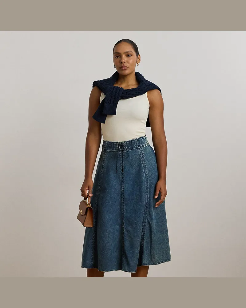 Ralph Lauren Plus Größen - Denim-Midirock mit Tunnelzug Blue