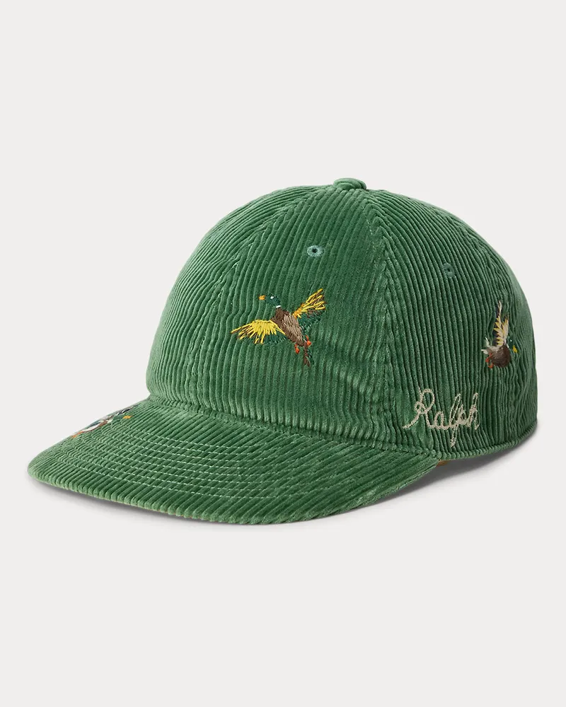Ralph Lauren Kordsamt-Baseballkappe mit Stickerei Green