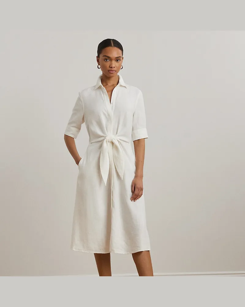 Ralph Lauren Leinenhemdkleid mit Bindedetail White