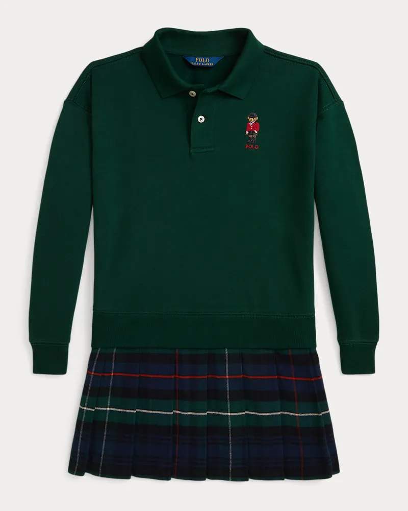 Ralph Lauren Fleecekleid mit Faltenrock und Polo Bear Green