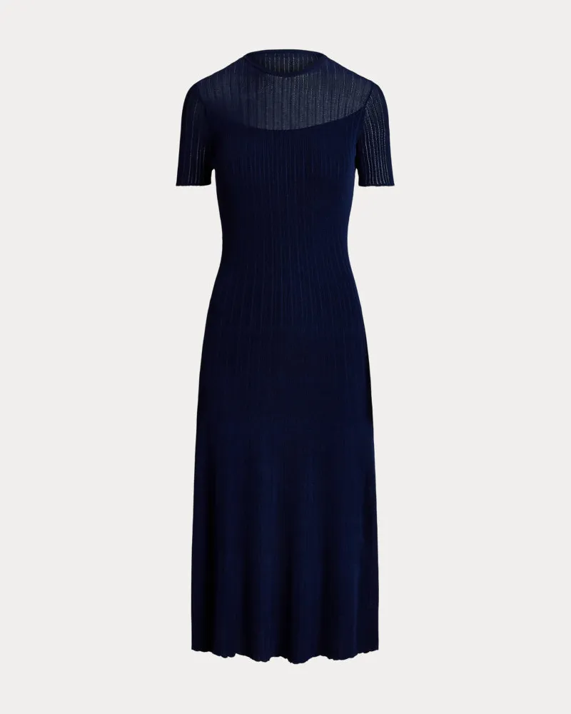 Ralph Lauren Kurzärmliges Pullover-Cocktailkleid Blue