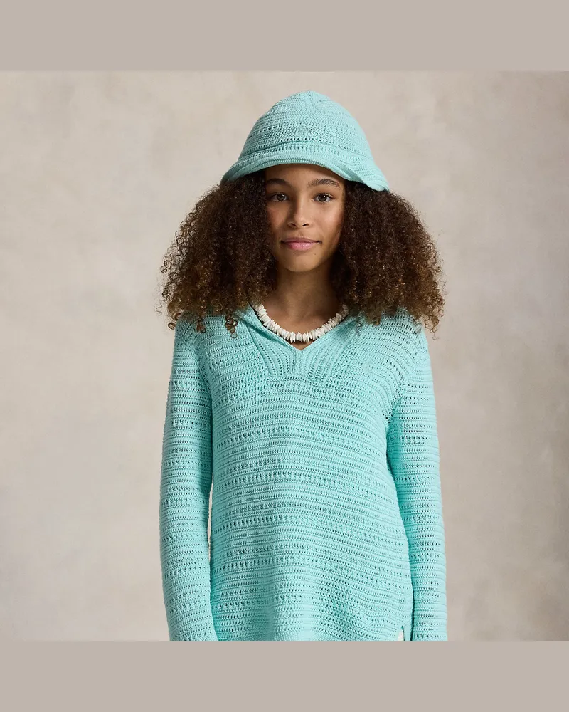 Ralph Lauren Baumwoll-Kapuzenpullover mit Häkelmuster Blue