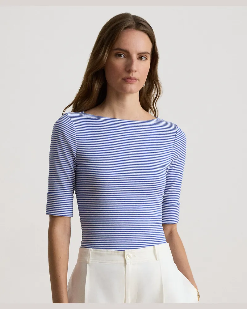 Ralph Lauren Baumwoll-T-Shirt mit U-Boot-Ausschnitt Blue