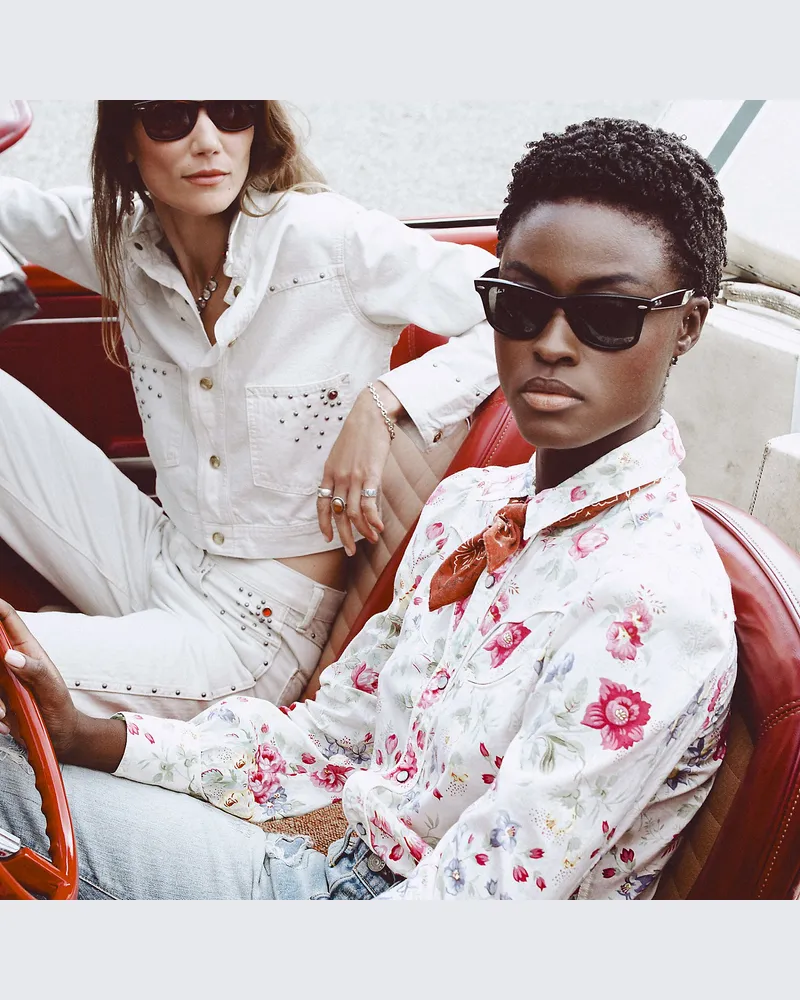 Ralph Lauren Geblümte Baumwollbluse im Westernstil Cream