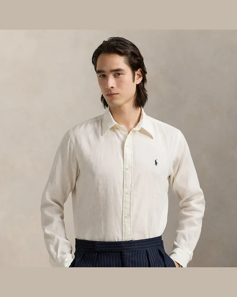 Ralph Lauren Custom-Fit Leinen-Baumwoll-Hemd White
