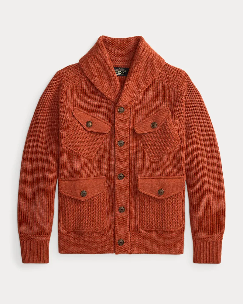 Ralph Lauren Woll-Baumwollstrickjacke mit Schalkragen Orange