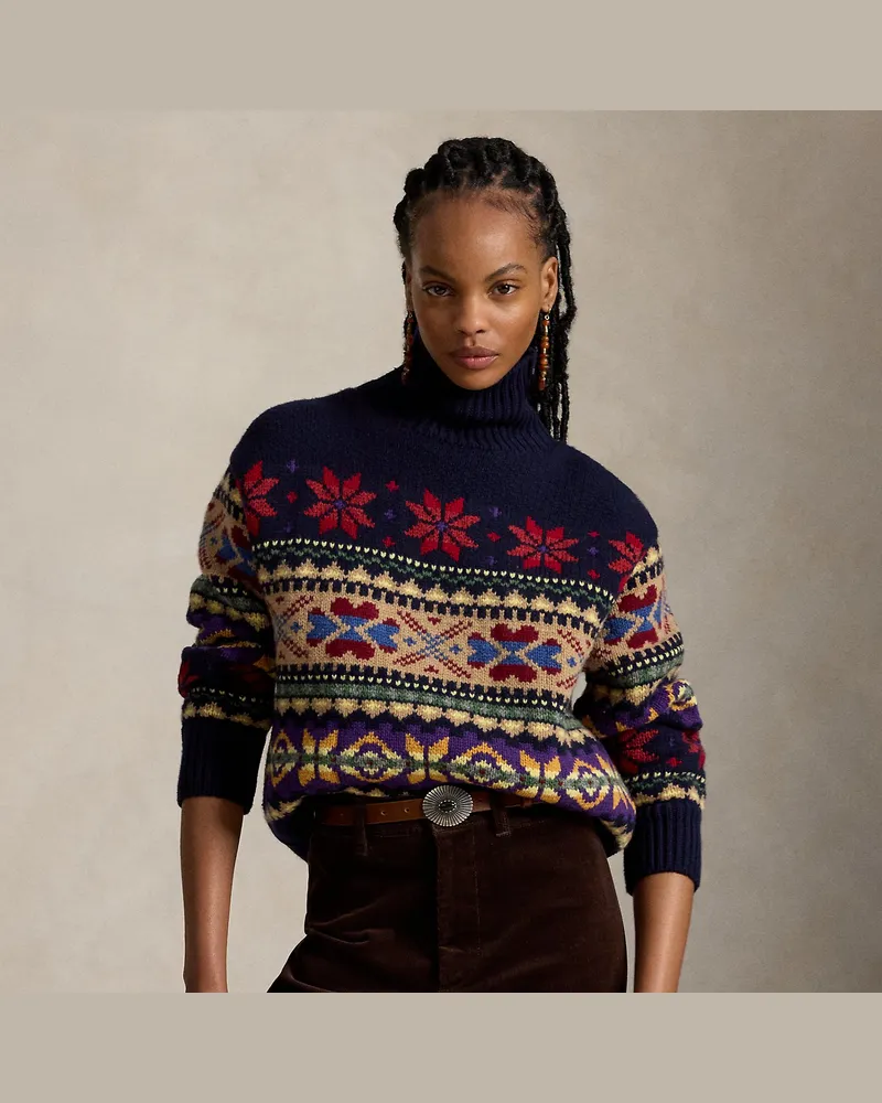 Ralph Lauren Gemusterter Rollkragenpullover mit Wolle Blue