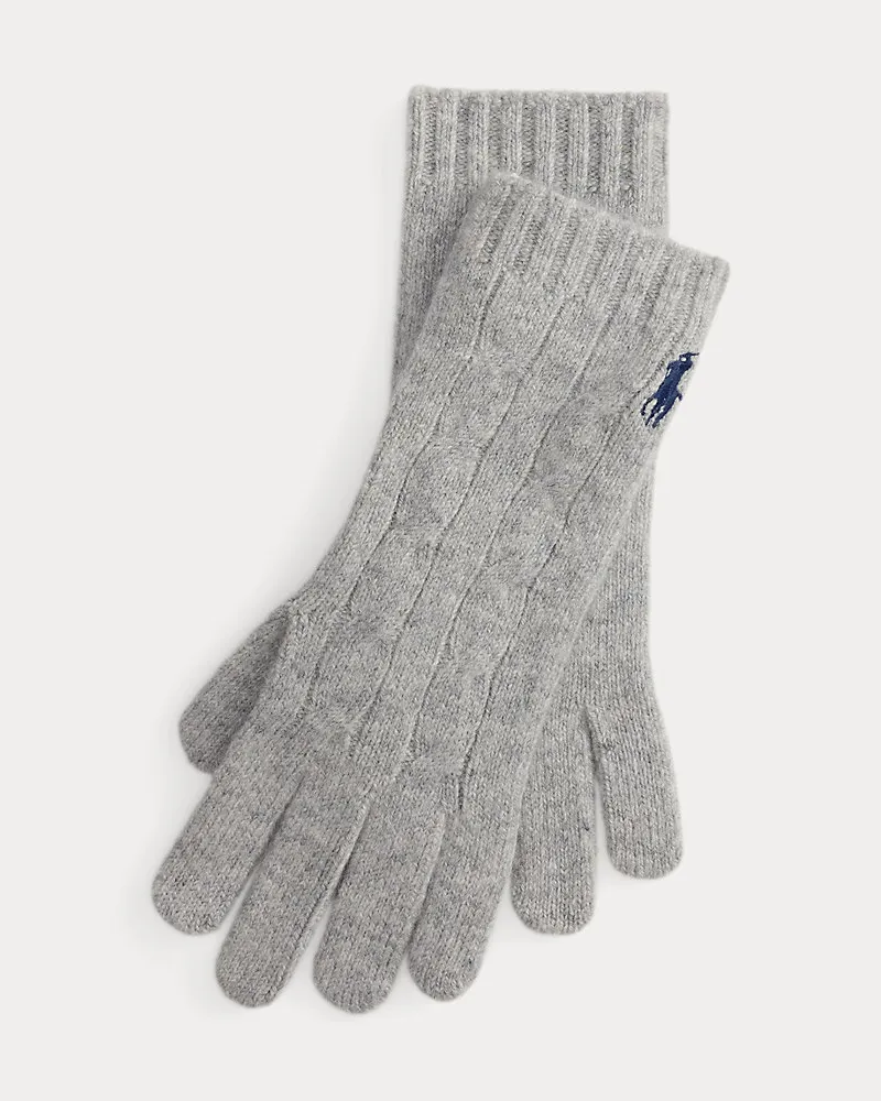 Ralph Lauren Woll-Kaschmir-Handschuhe mit Zopfmuster Grey