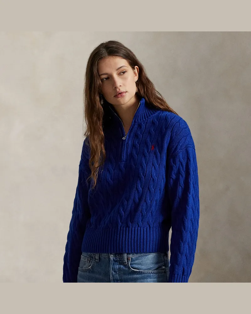 Ralph Lauren Baumwollpullover mit Zopfmuster Blue