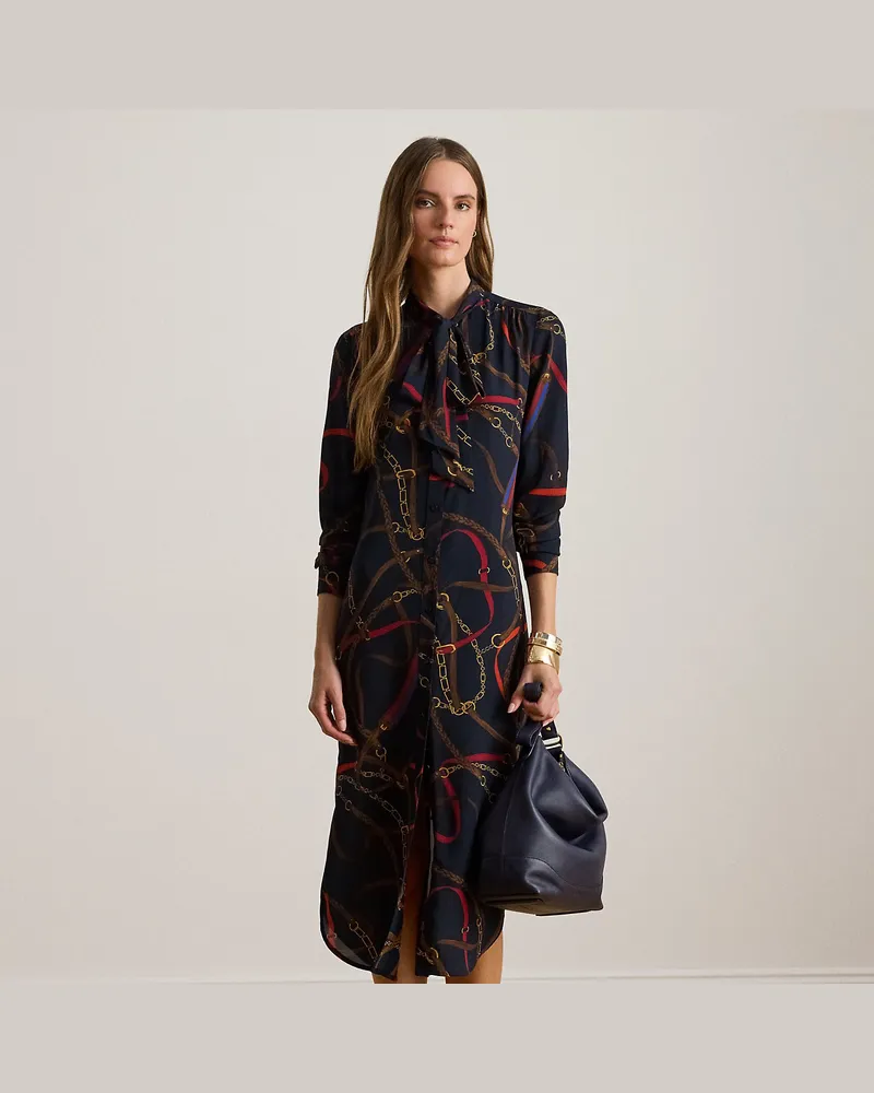 Ralph Lauren Kurzgrößen - Georgette-Hemdkleid mit Schleife Blue