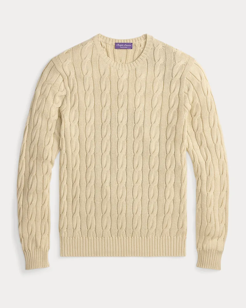 Ralph Lauren Baumwoll-Seiden-Pullover mit Zopfmuster White