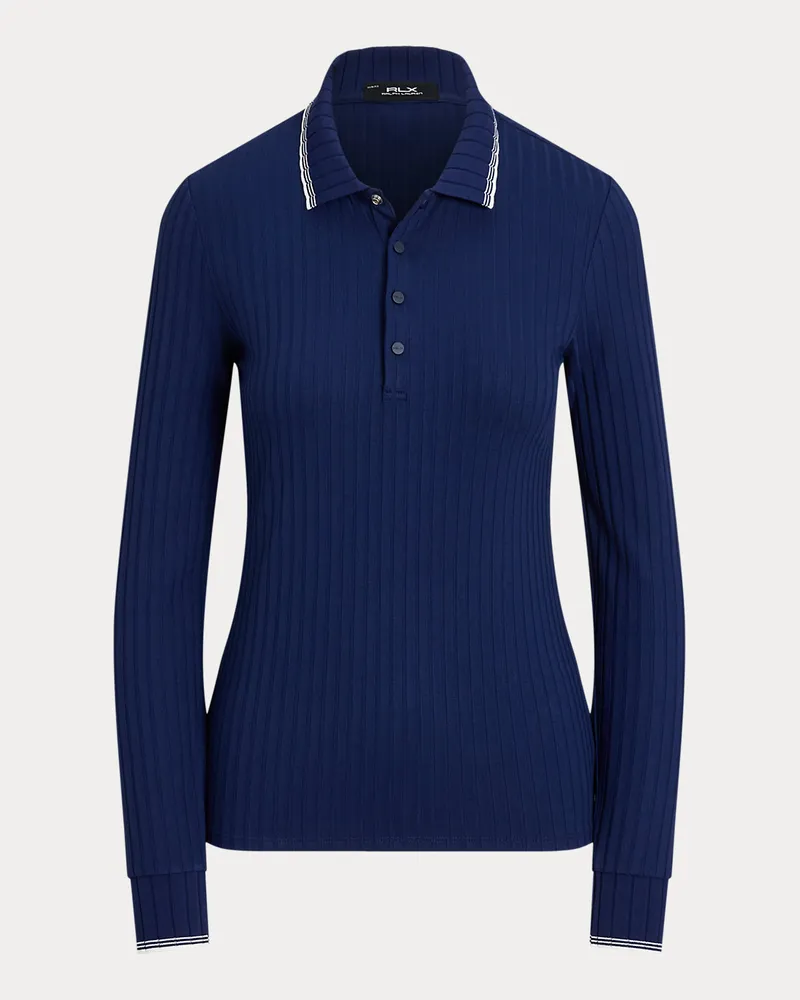 Ralph Lauren Geripptes Slim-Fit Langarm-Poloshirt Blue