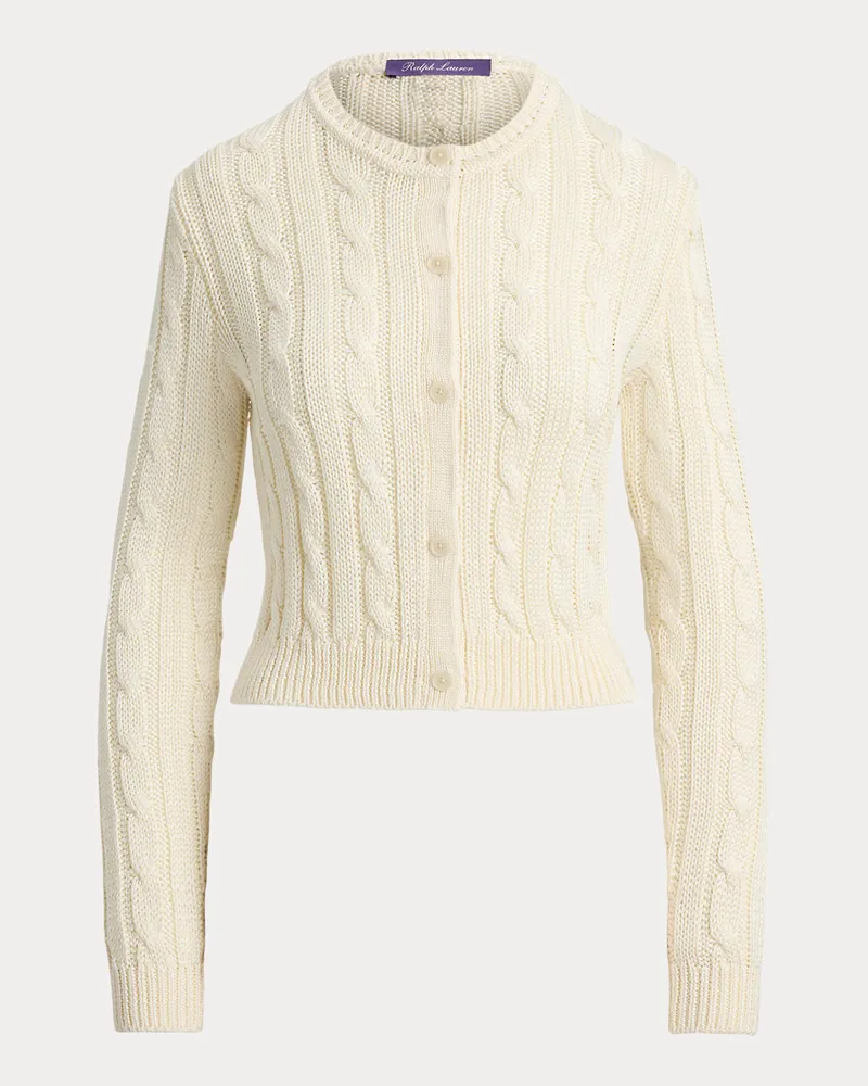 Ralph Lauren Kurze Zopfmuster-Strickjacke aus Seide Cream