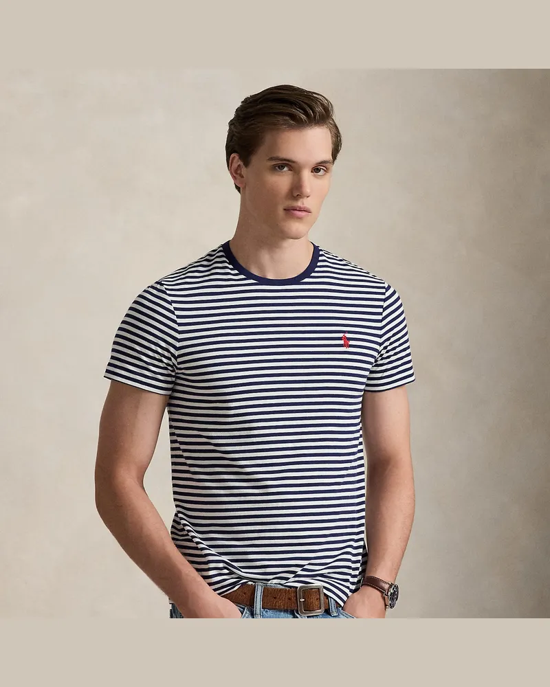 Ralph Lauren Gestreiftes Custom-Slim-Fit T-Shirt Blue