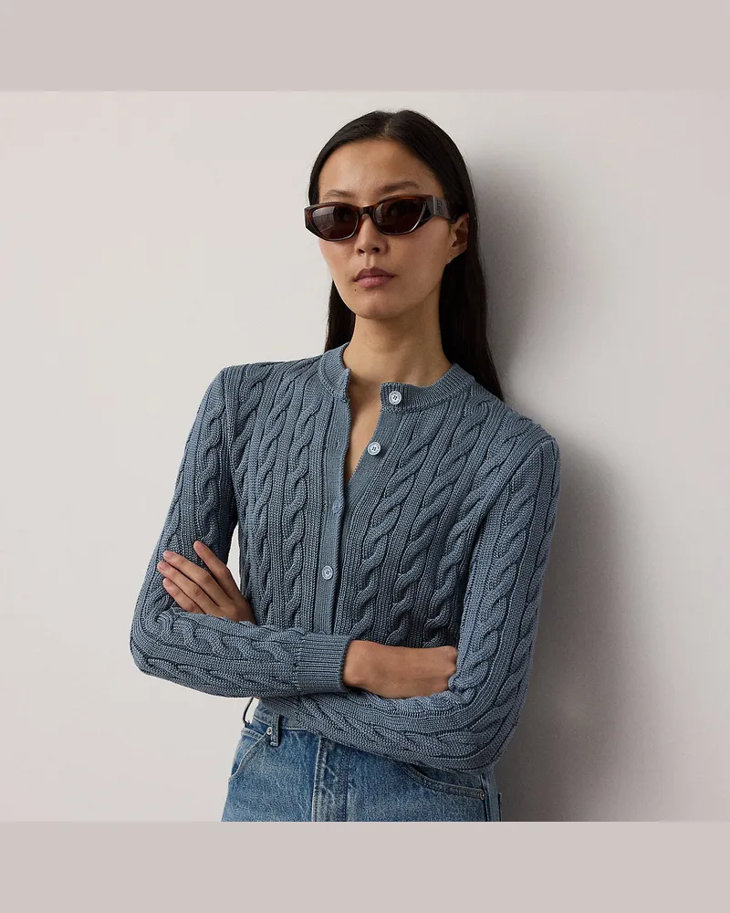 Ralph Lauren Verkürzte Strickjacke mit Zopfmuster Blue