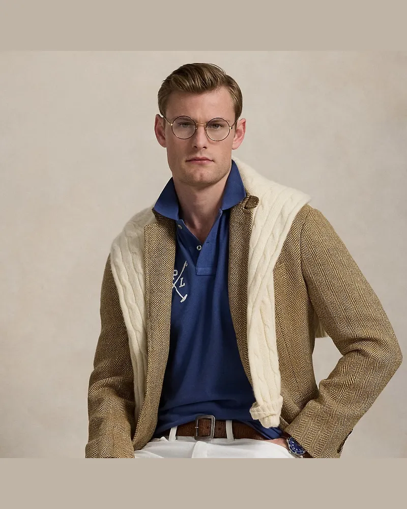 Ralph Lauren Custom-Slim Piqué-Poloshirt mit Big Pony Blue
